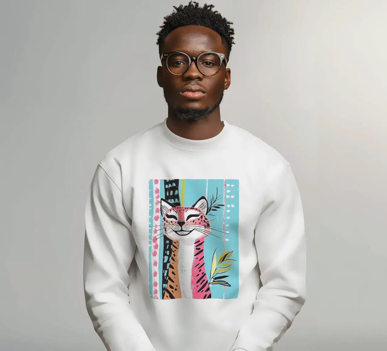 Gatto sorridente con stampa leopardata felpa da Damion Francis