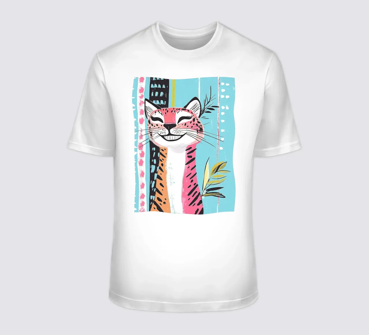 Smiling Leopard Print Cat t-shirt by Damion Francis
