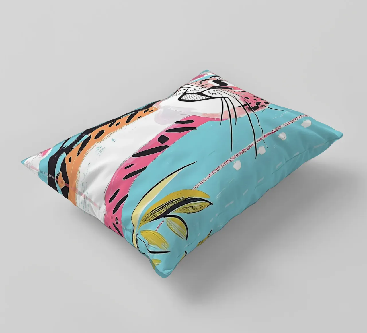 Smiling Leopard Print Cat decorative cushion by Damion Francis