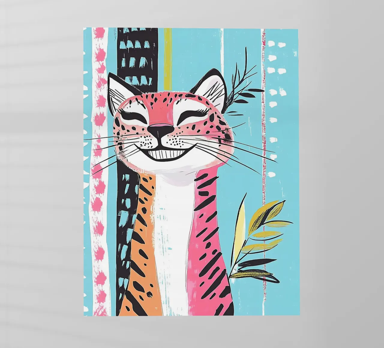 Gatto sorridente con stampa leopardata pellicola backlit da Damion Francis