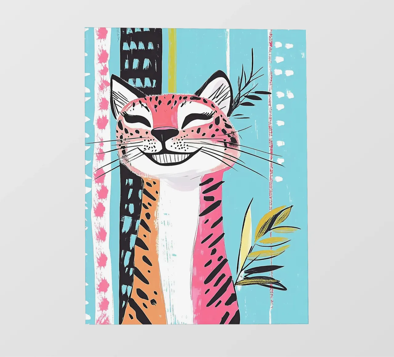 Gatto sorridente con stampa leopardata pellicola backlit da Damion Francis
