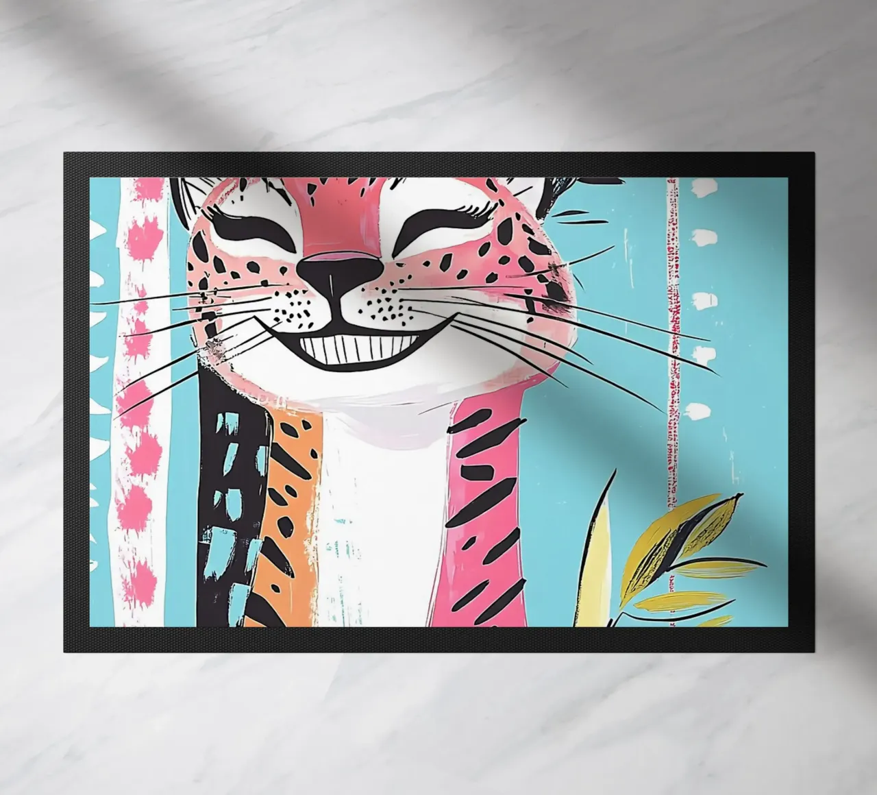 Gatto sorridente con stampa leopardata zerbino da Damion Francis
