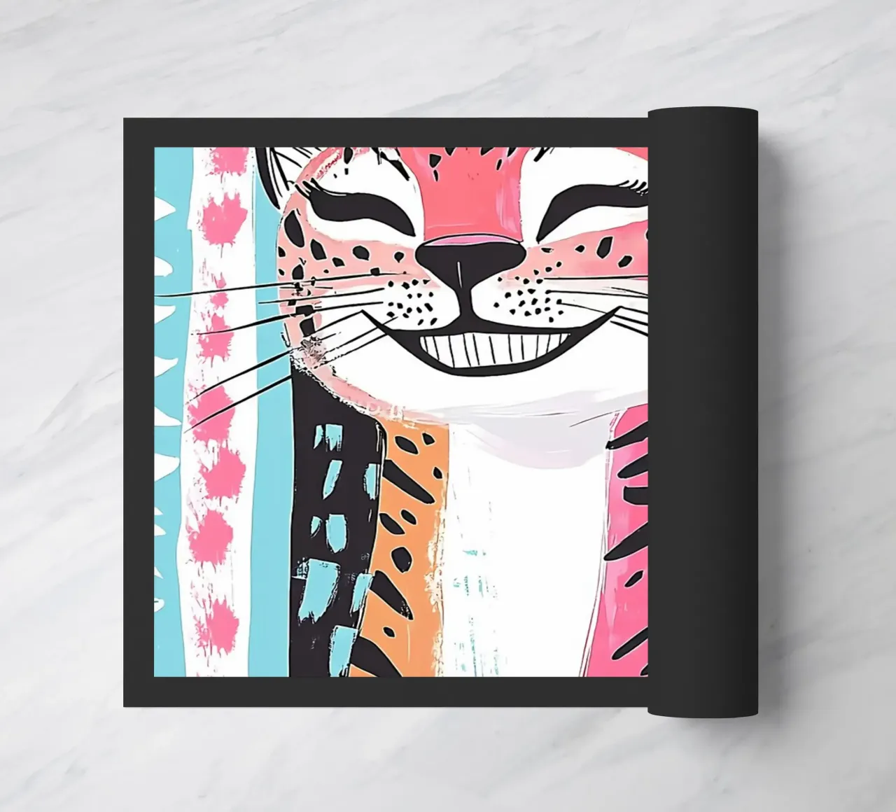 Gatto sorridente con stampa leopardata zerbino da Damion Francis