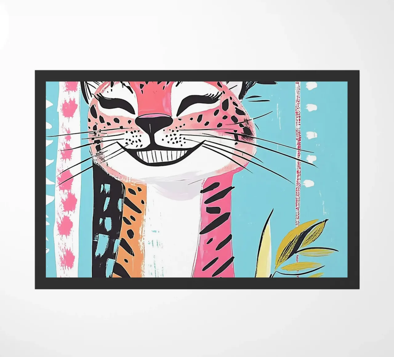 Gatto sorridente con stampa leopardata zerbino da Damion Francis