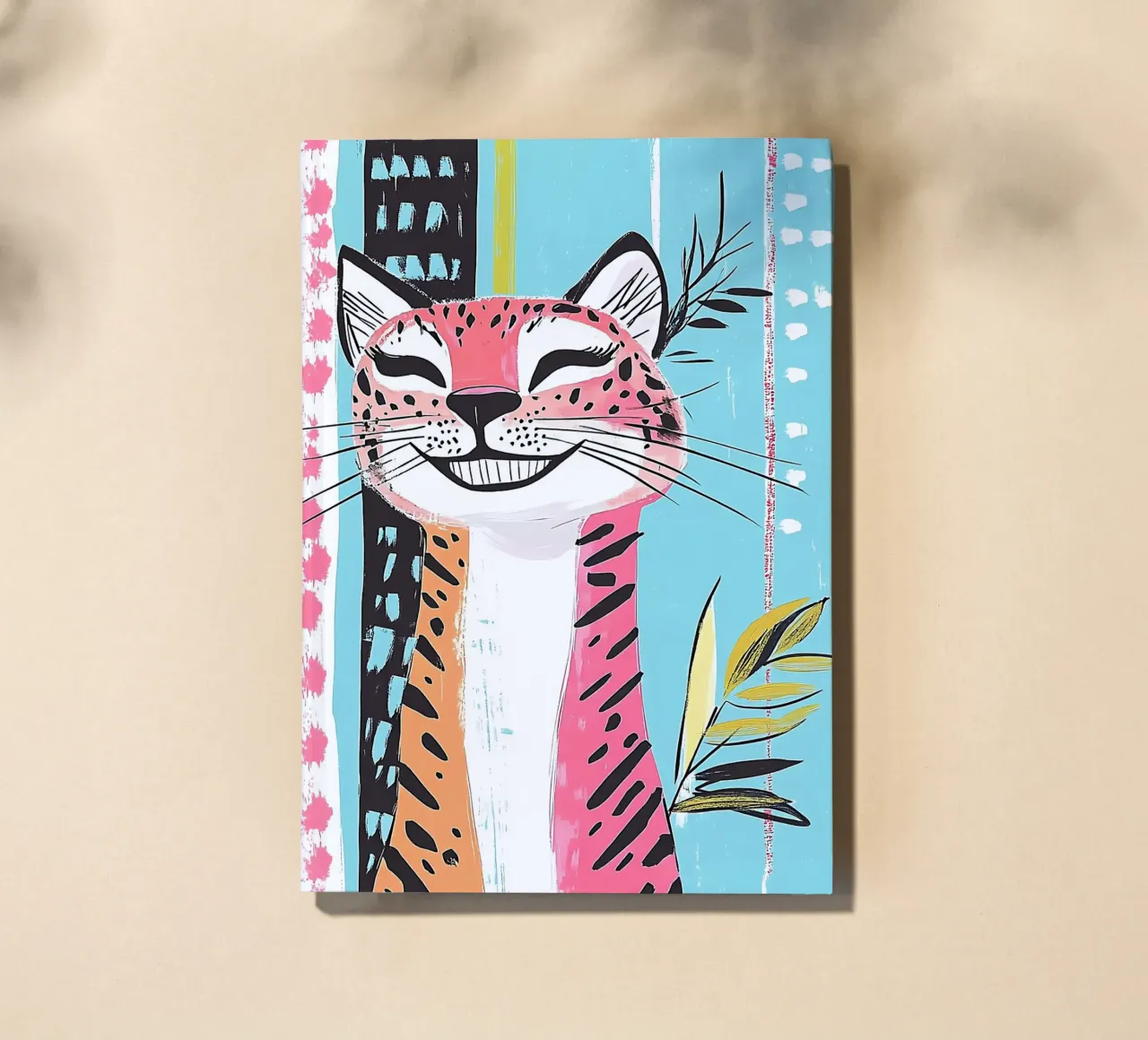 Smiling Leopard Print Cat notebook by Damion Francis