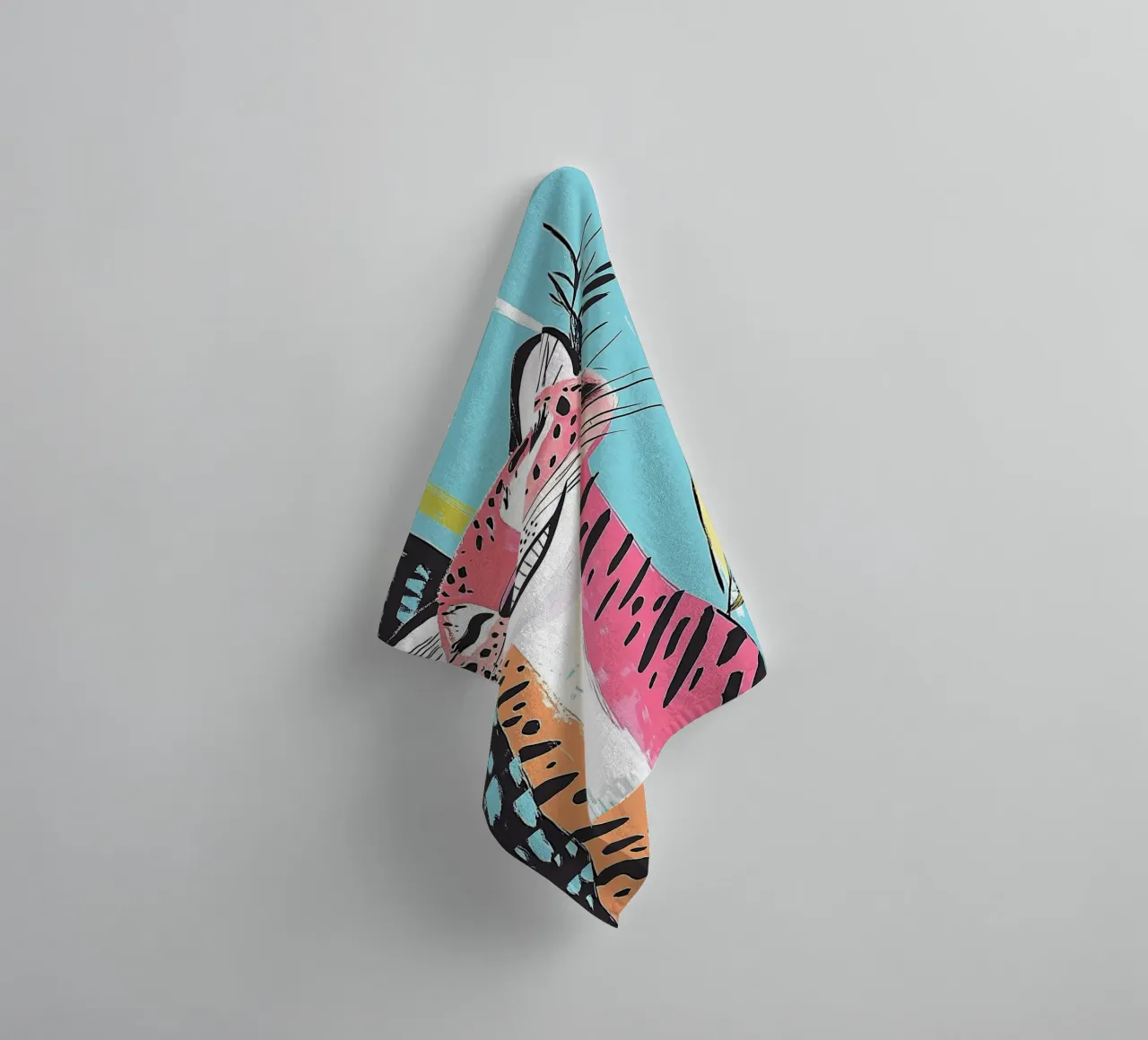 Smiling Leopard Print Cat towel by Damion Francis