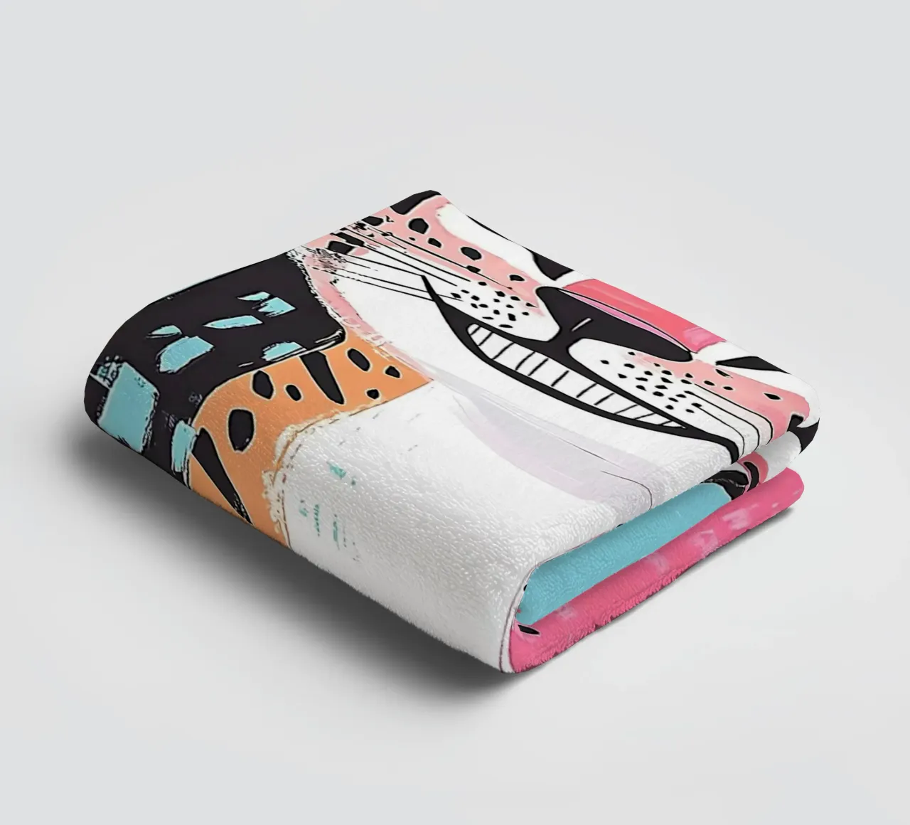 Smiling Leopard Print Cat towel by Damion Francis