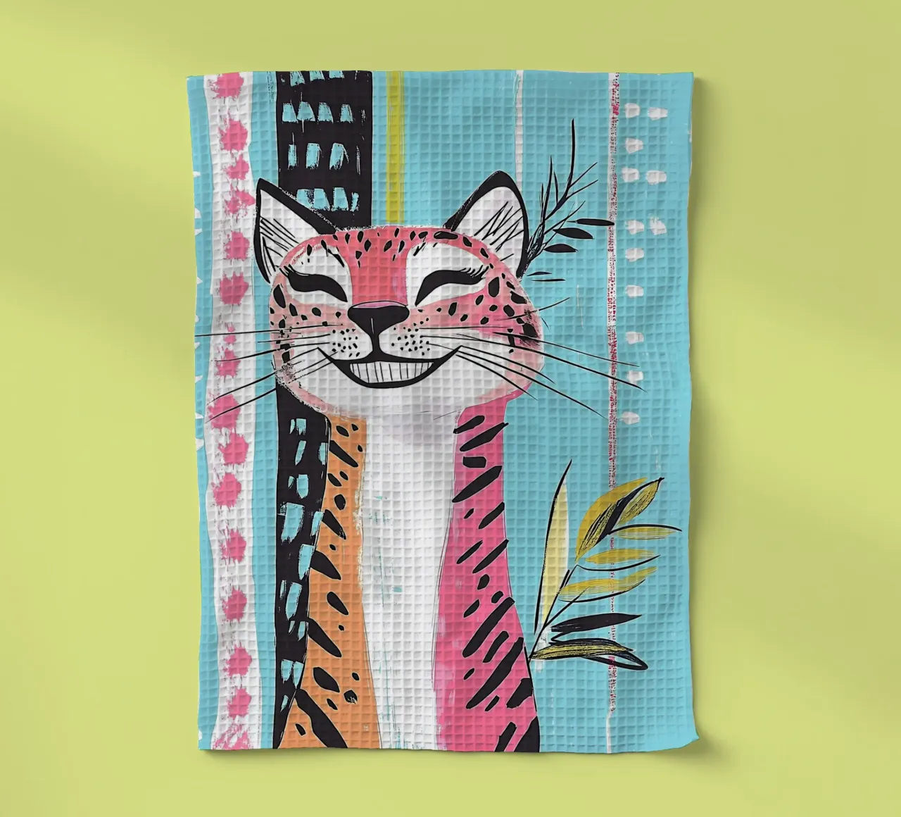 Chat léopard souriant torchon de Damion Francis