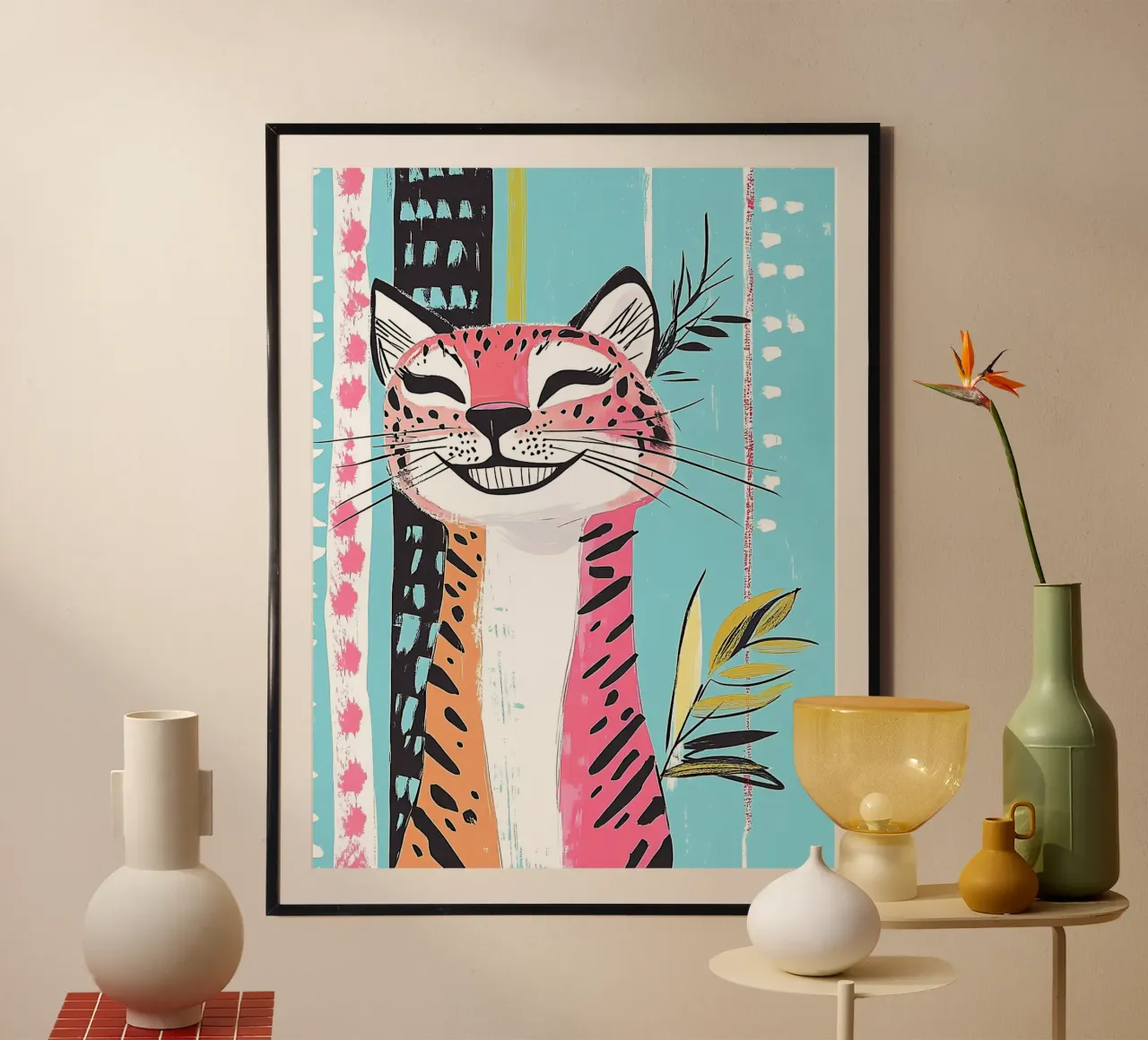 Lächelnde Katze mit Leopardenmuster Hahnemühle von Damion Francis