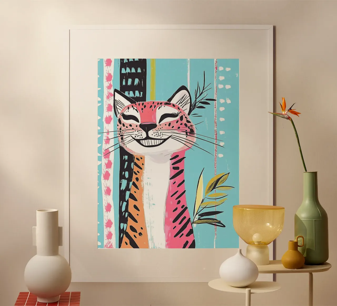 Lächelnde Katze mit Leopardenmuster Hahnemühle von Damion Francis