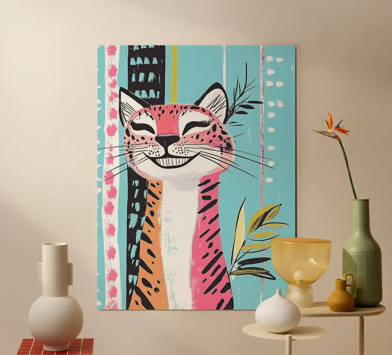 Lächelnde Katze mit Leopardenmuster Hahnemühle von Damion Francis