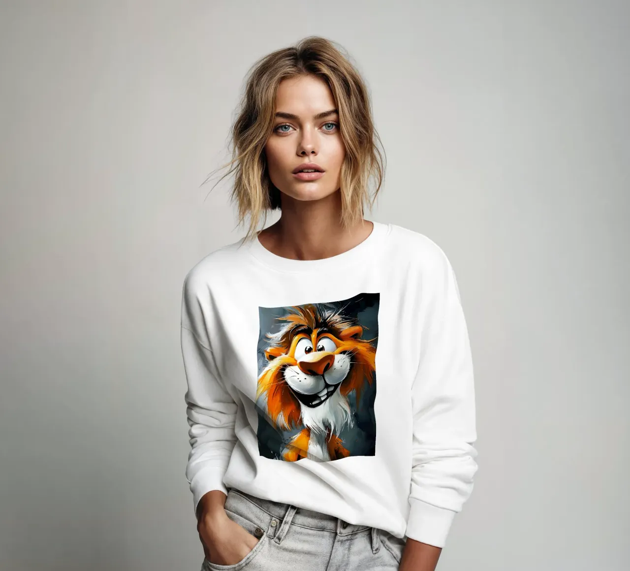 León sonriente al óleo sudadera de Damion Francis