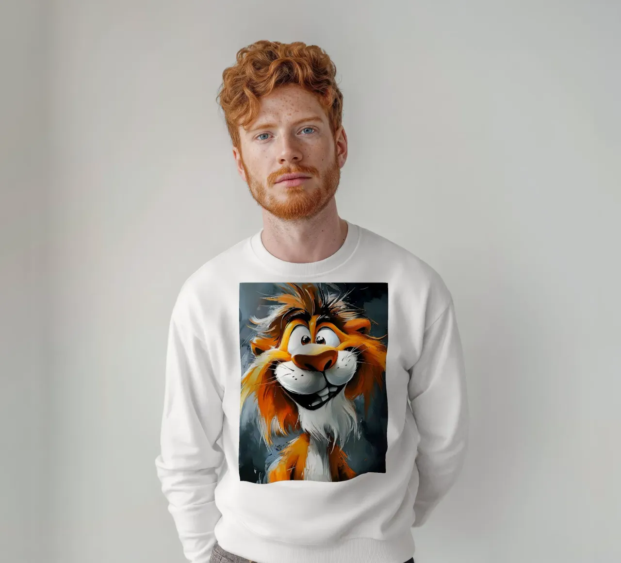 León sonriente al óleo sudadera de Damion Francis
