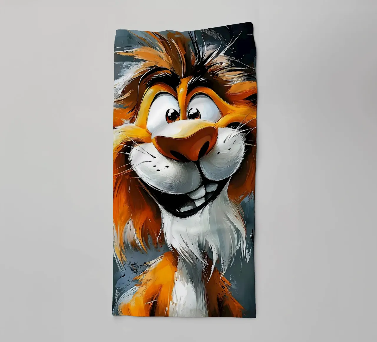 Peinture à l'huile d'un lion souriant serviette de bain de Damion Francis