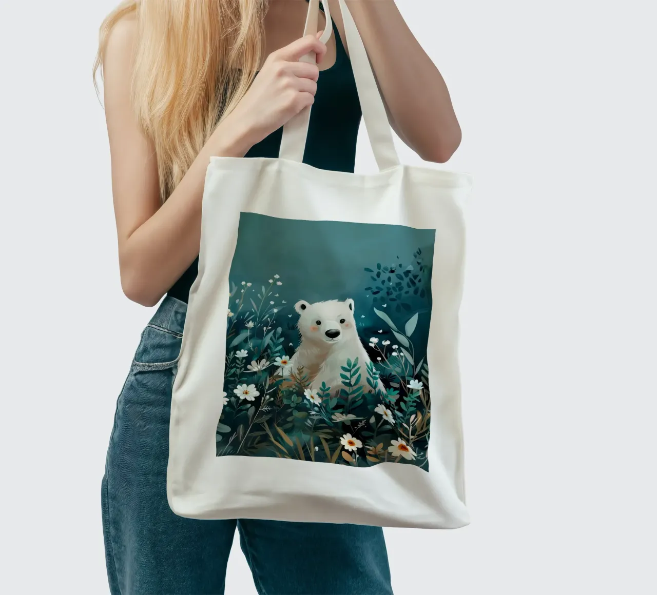 Orso polare in fiori borsa in juta da Damion Francis