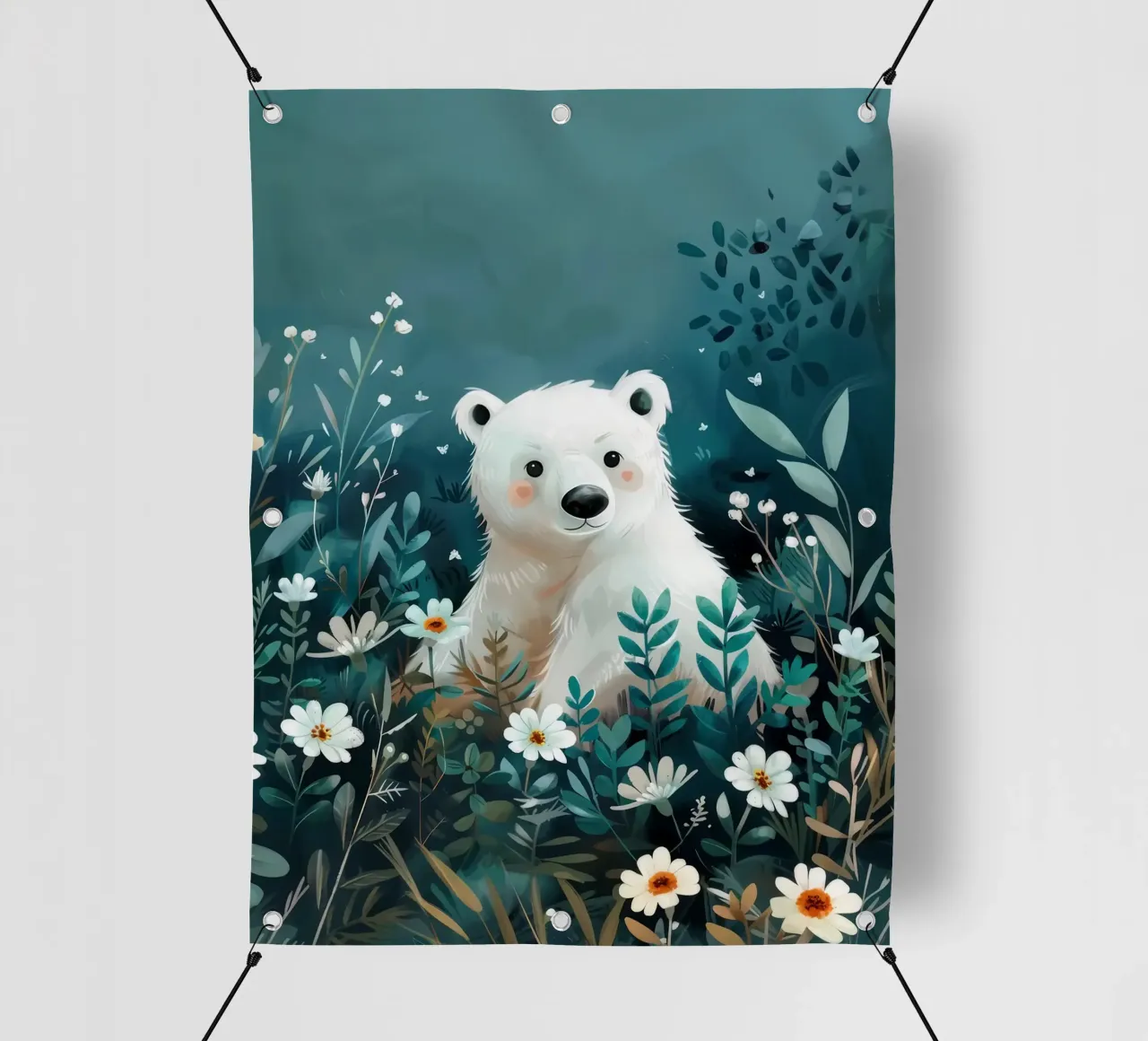 Orso polare in fiori telo in pvc da Damion Francis