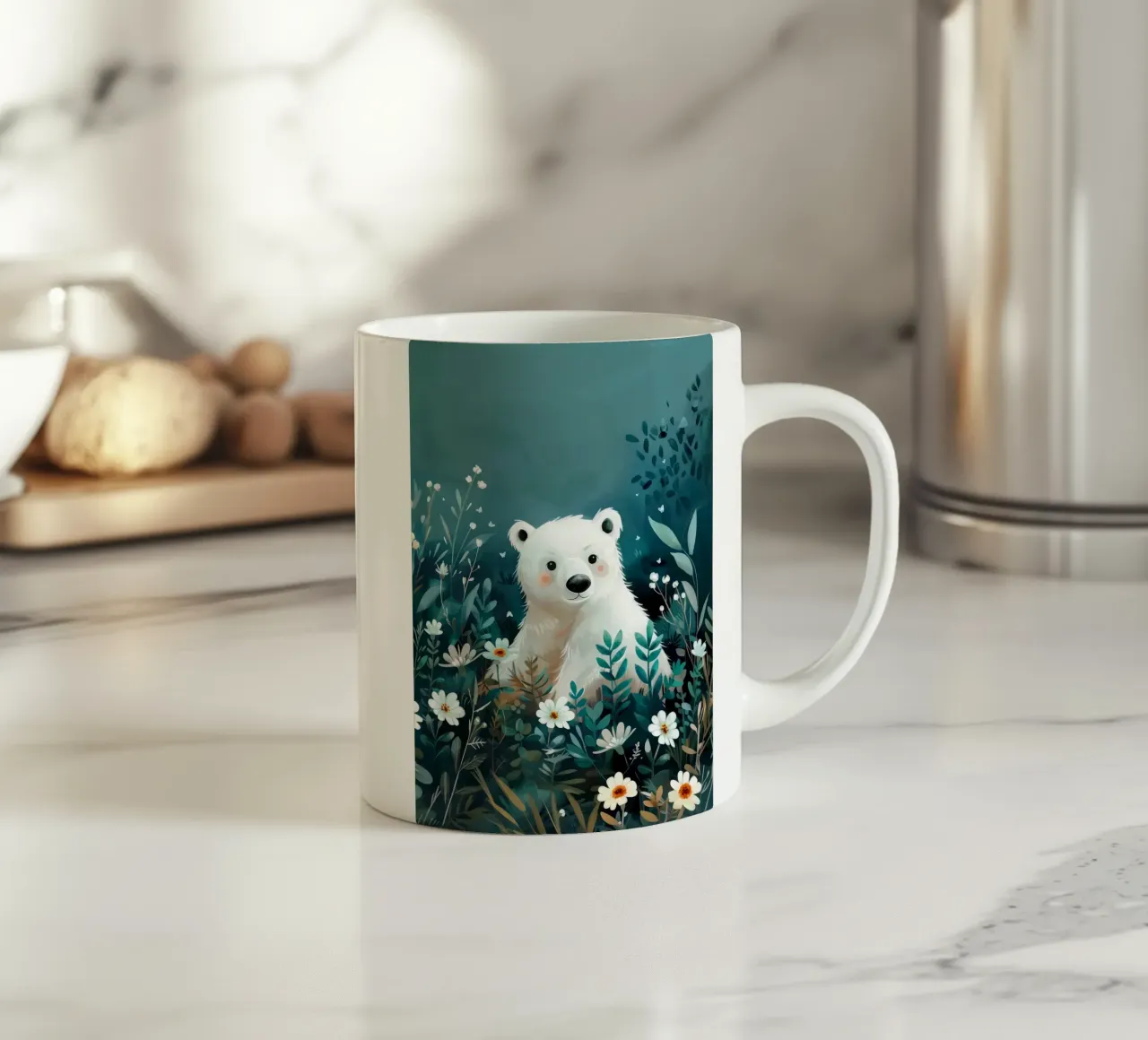 Orso polare in fiori tazza in ceramica da Damion Francis