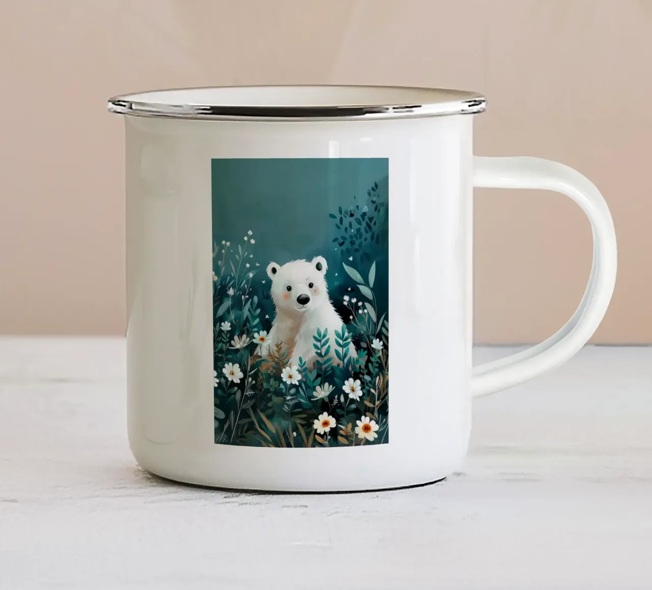 Orso polare in fiori tazza in smalto da Damion Francis