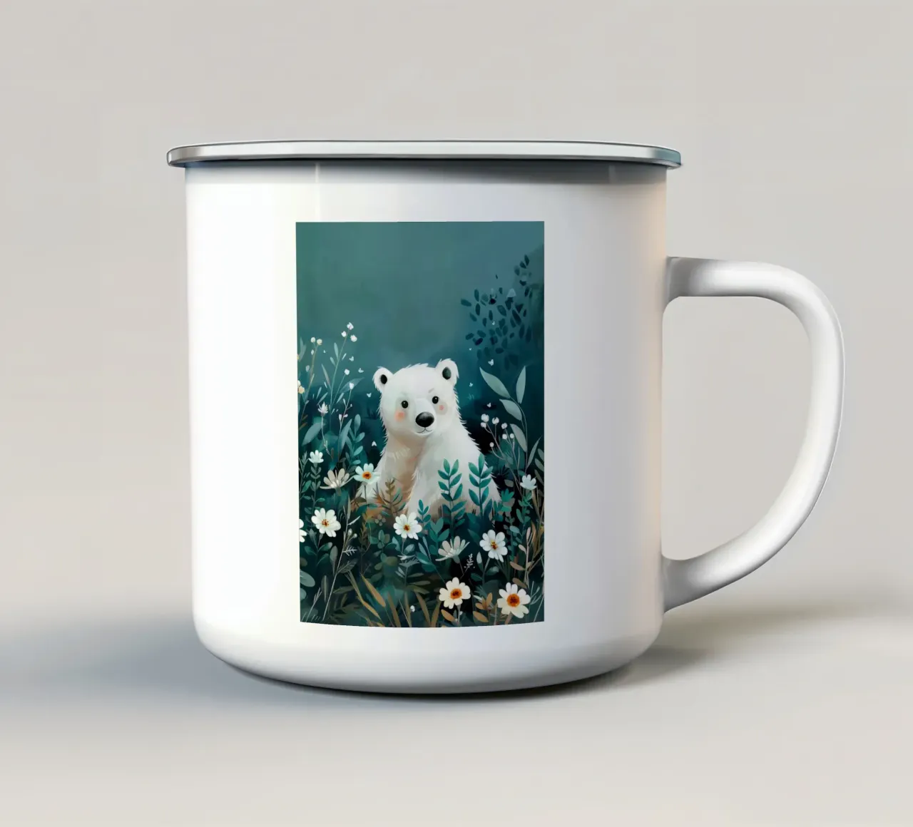Orso polare in fiori tazza in smalto da Damion Francis