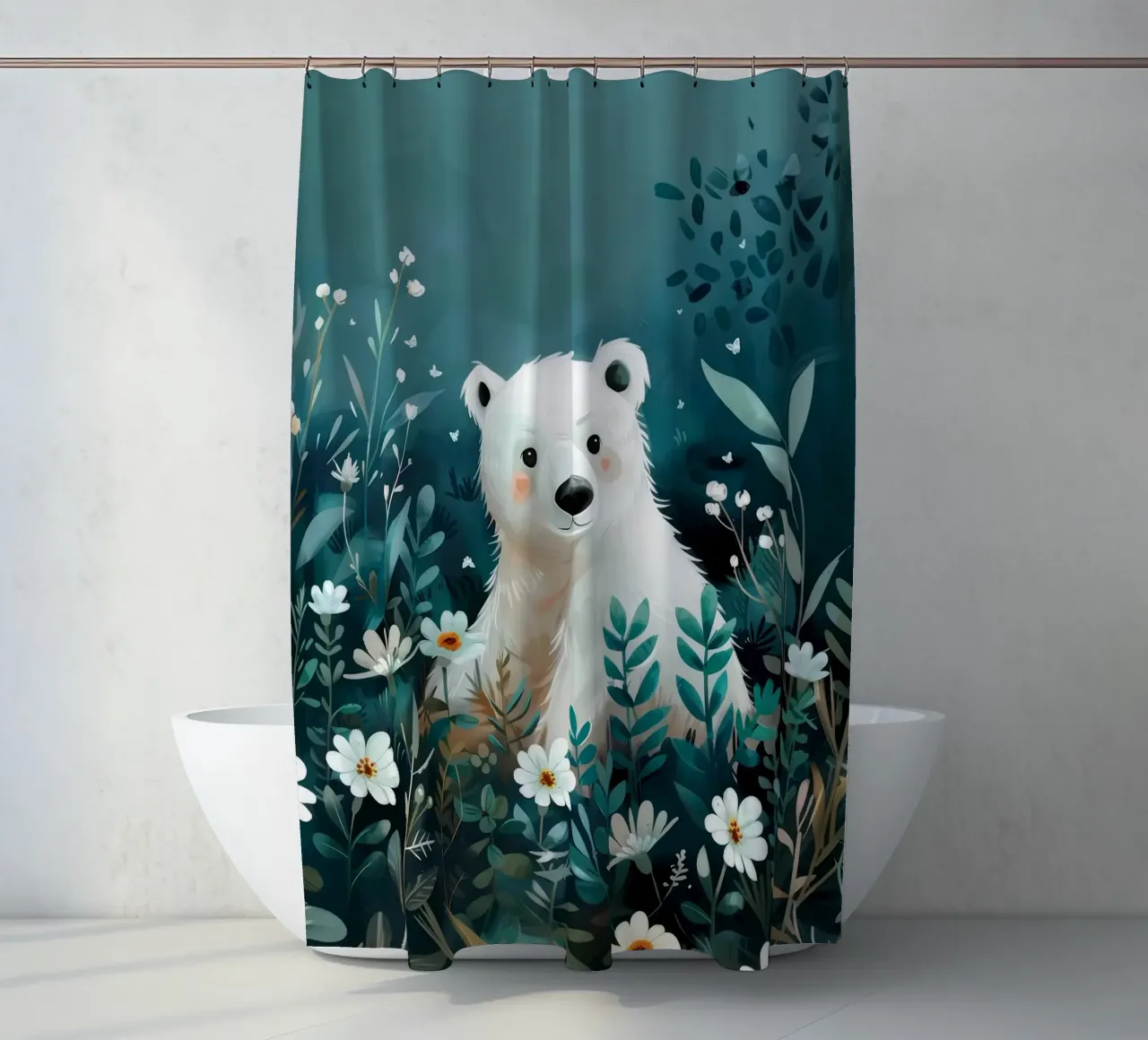 Orso polare in fiori tenda da doccia da Damion Francis