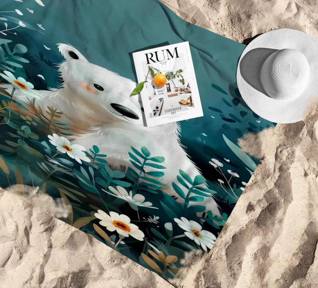 Orso polare in fiori telo mare da Damion Francis