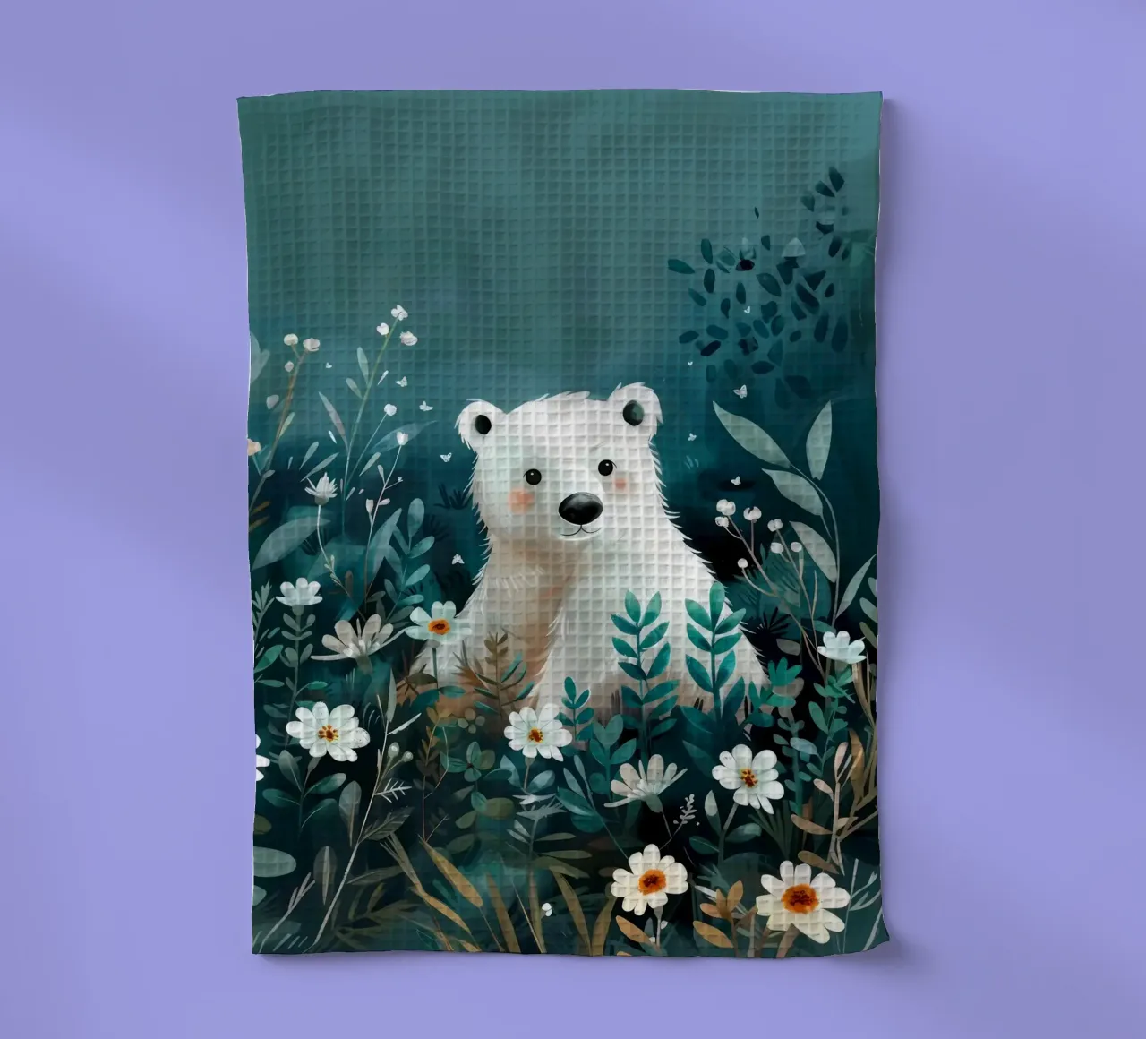 Orso polare in fiori canovaccio da cucina da Damion Francis