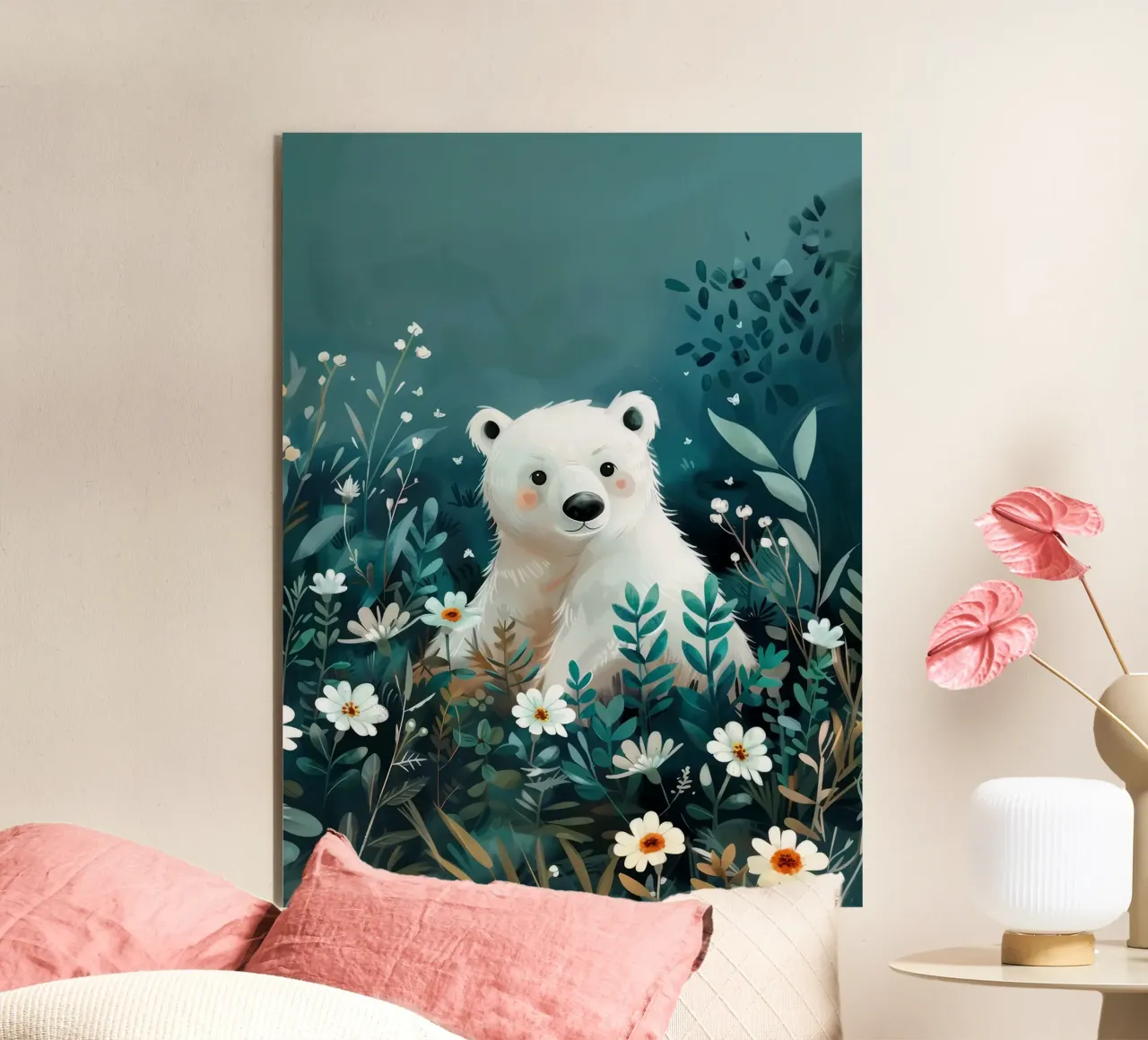 Orso polare in fiori pannello forex da Damion Francis
