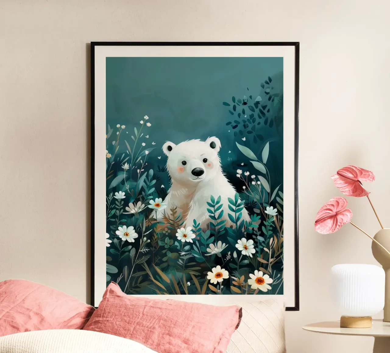 Orso polare in fiori carta hahnemühle da Damion Francis