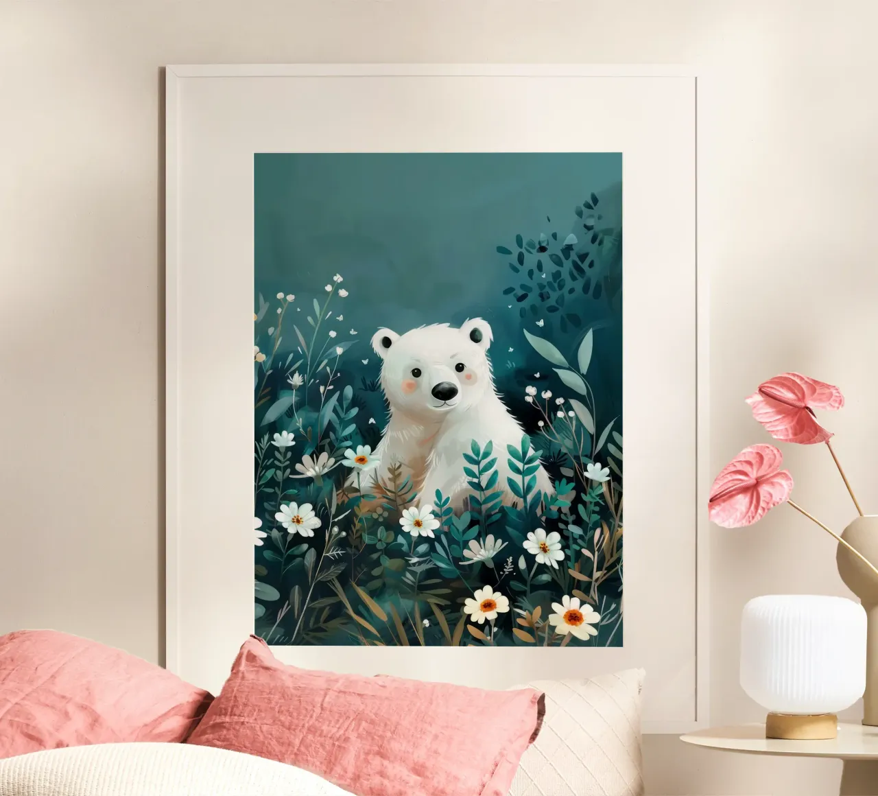 Orso polare in fiori carta hahnemühle da Damion Francis