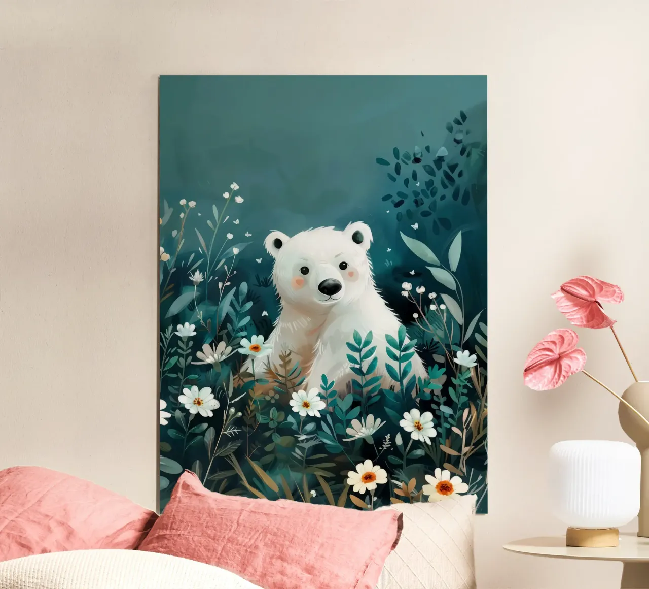 Orso polare in fiori carta hahnemühle da Damion Francis