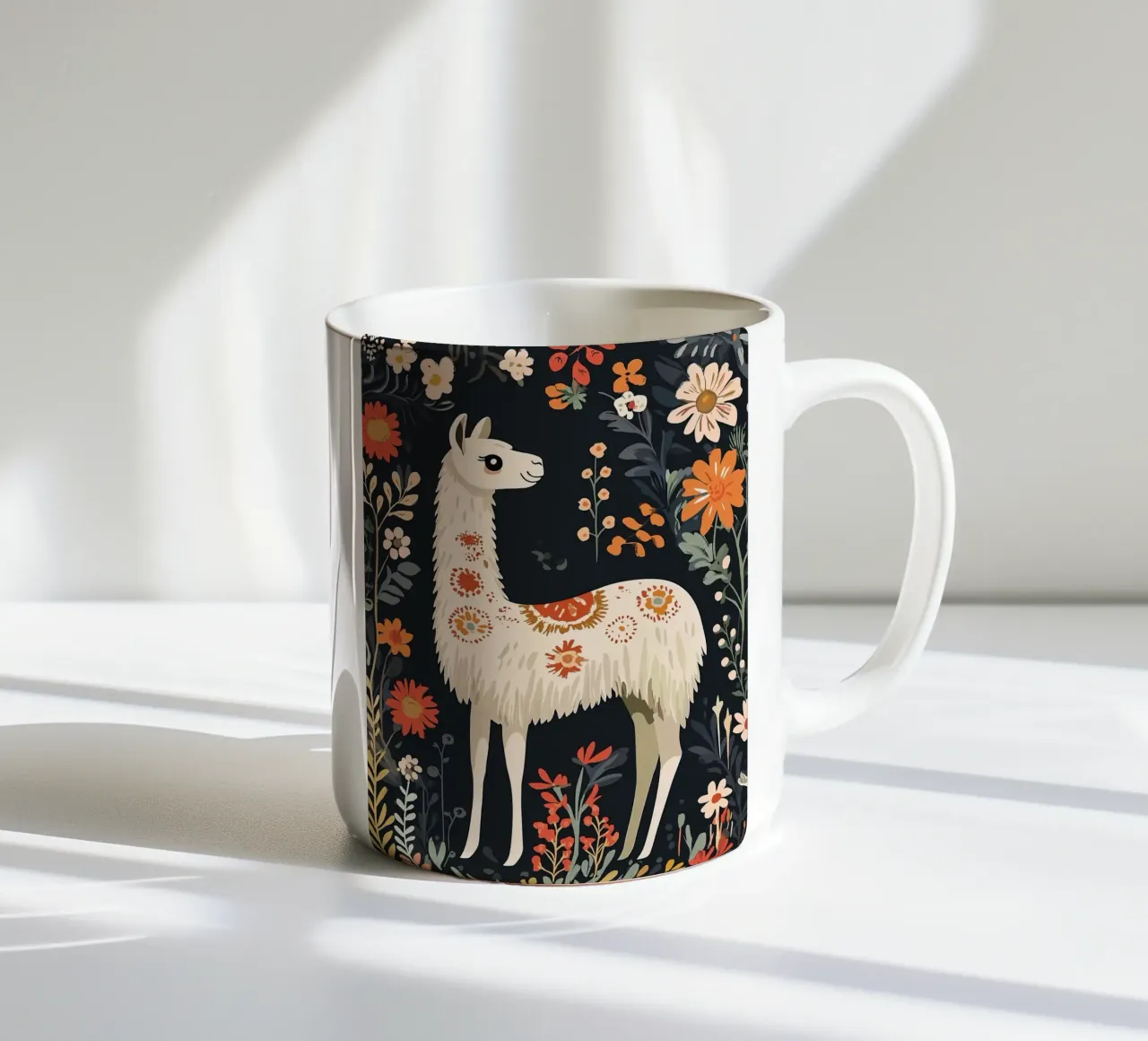 Illustrazione di lama in giardino floreale tazza in ceramica da Damion Francis