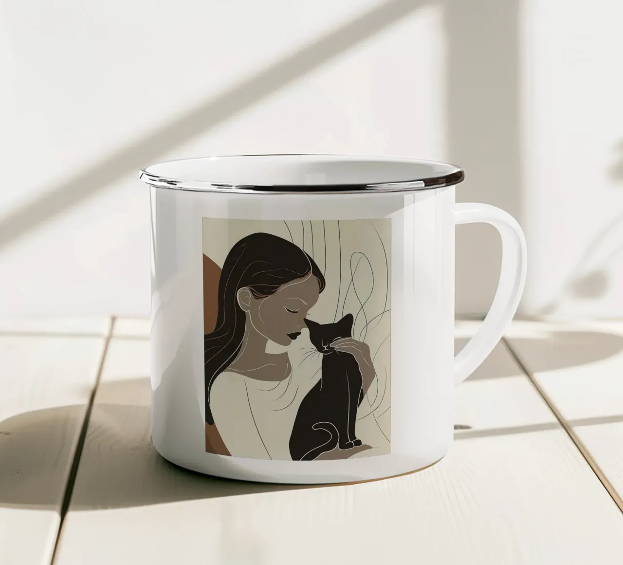 L'amore minimalista per i gatti tazza in smalto da Damion Francis