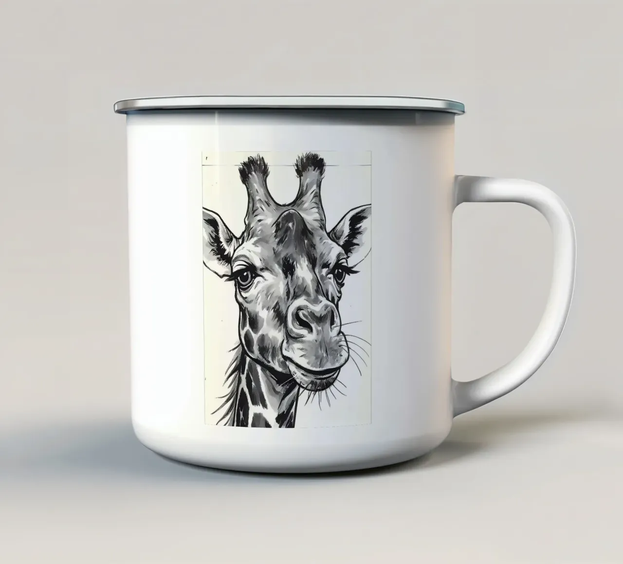 Ritratto monocromatico di giraffa tazza in smalto da Damion Francis