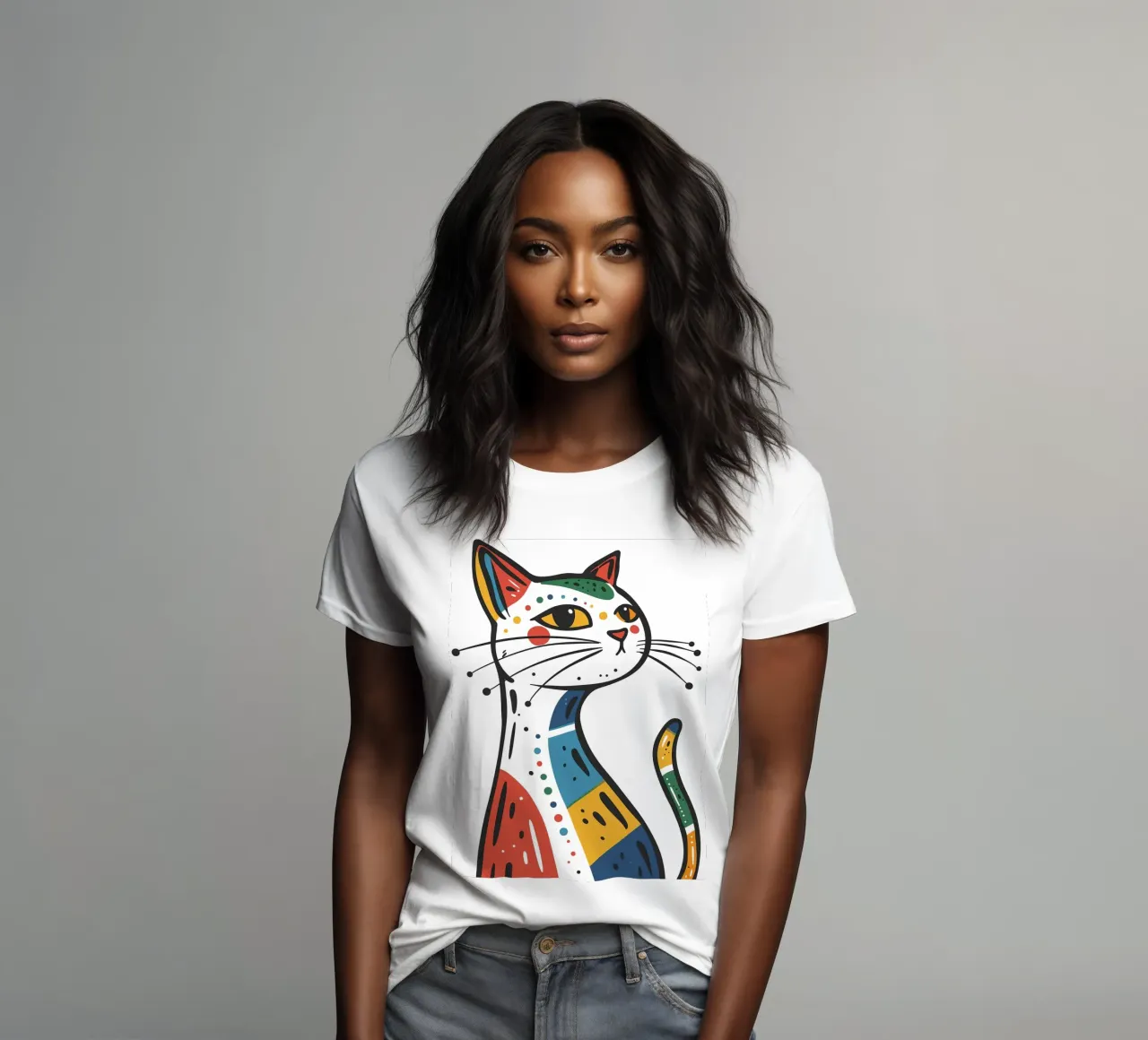 Multi Color Cat t-shirt da donna da Damion Francis