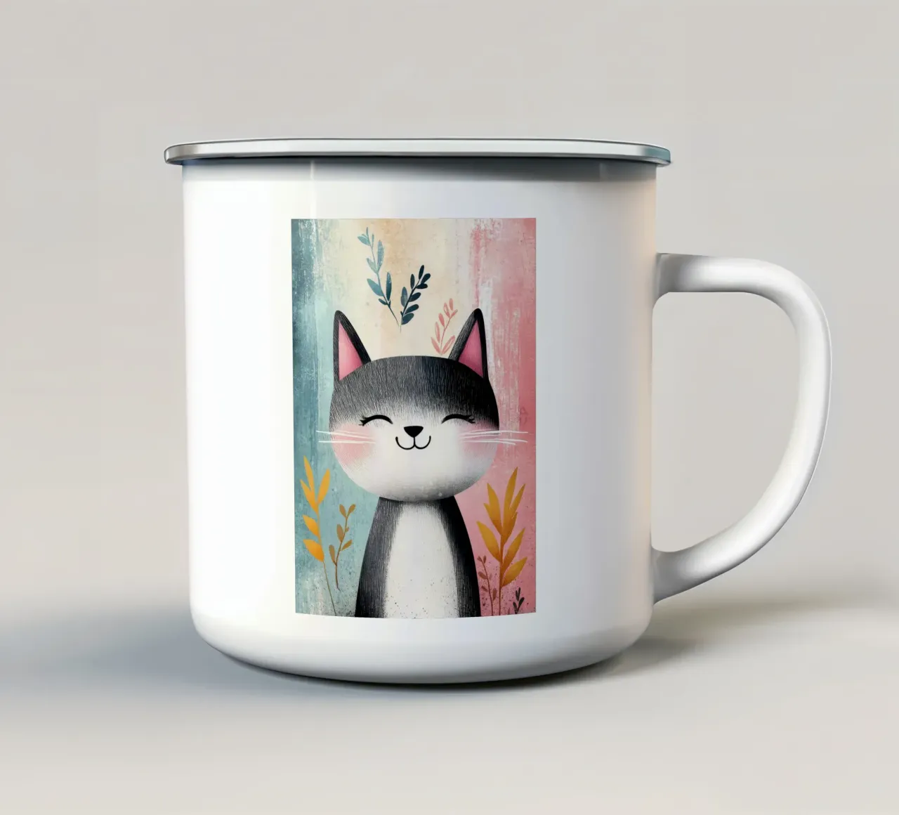 Gattino gioioso tazza in smalto da Damion Francis