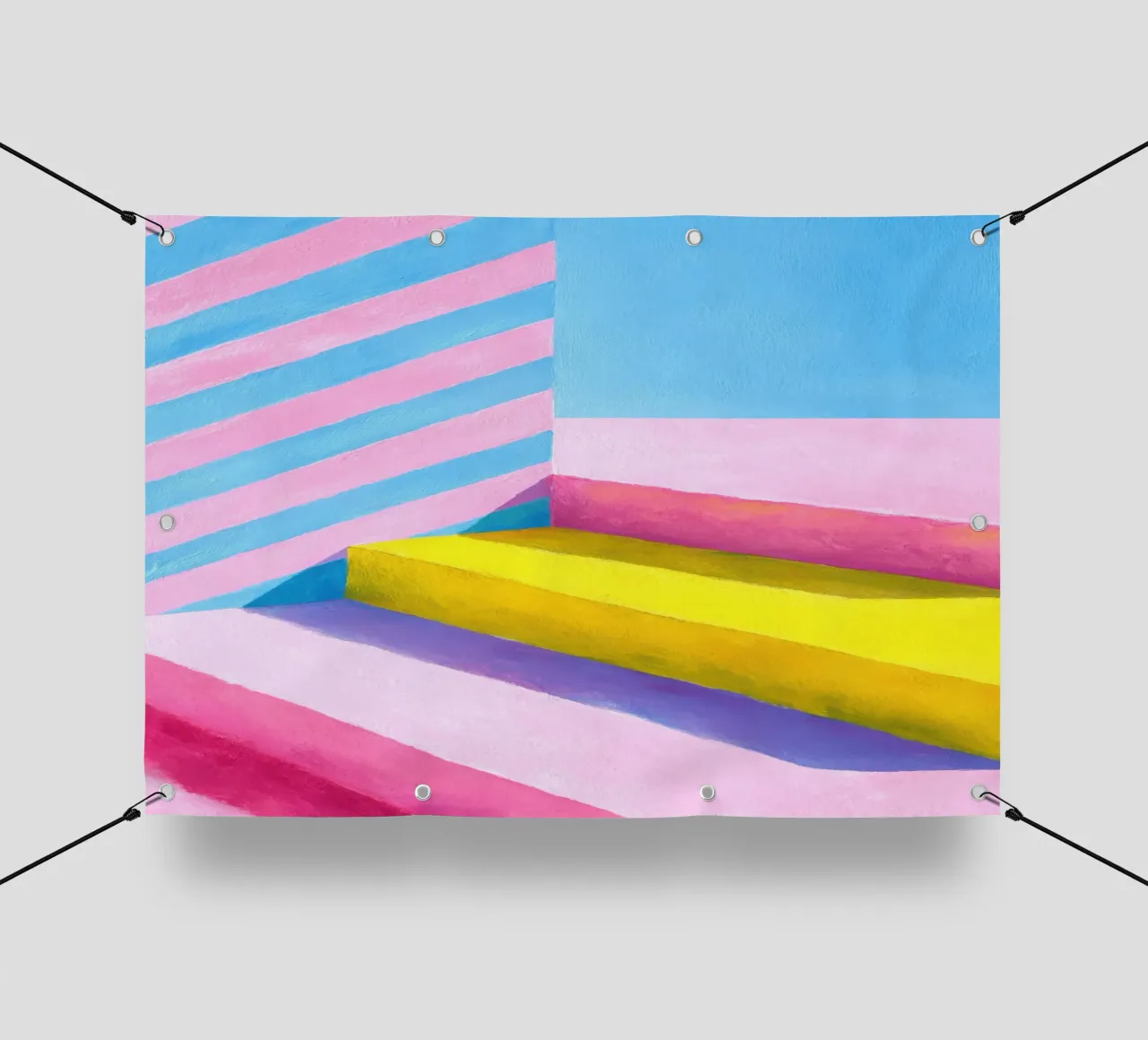 Illustrazione a guazzo di una scala minimalista telo in pvc da Nikis Art Studio