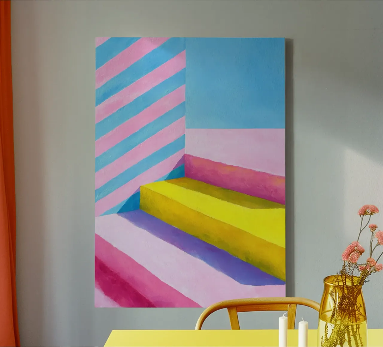 Illustrazione a guazzo di una scala minimalista tela da Nikis Art Studio