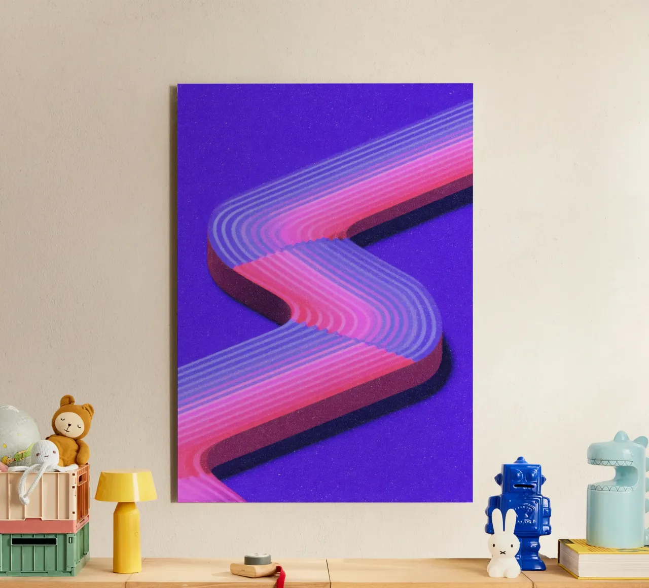 Illustrazione isometrica della linea S della dopamina alluminio dibond da Nikis Art Studio