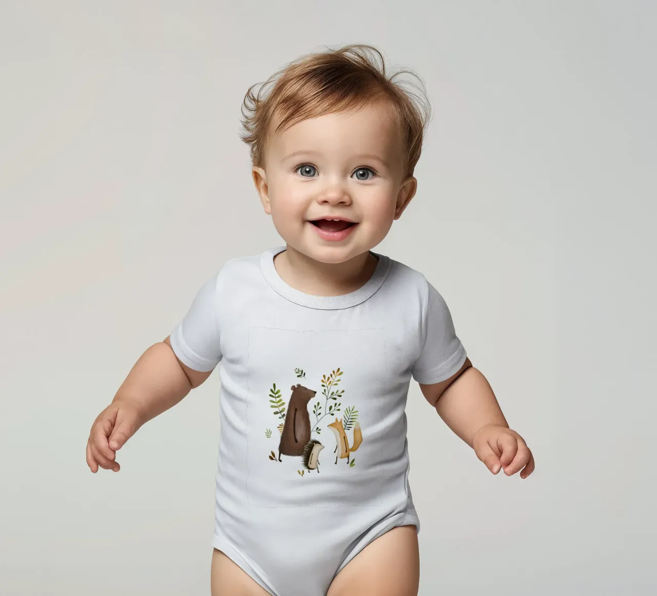Waldtier-Gemälde, Bär, Igel, Fuchs Kurzarm Babybody von Urchin Bay Art