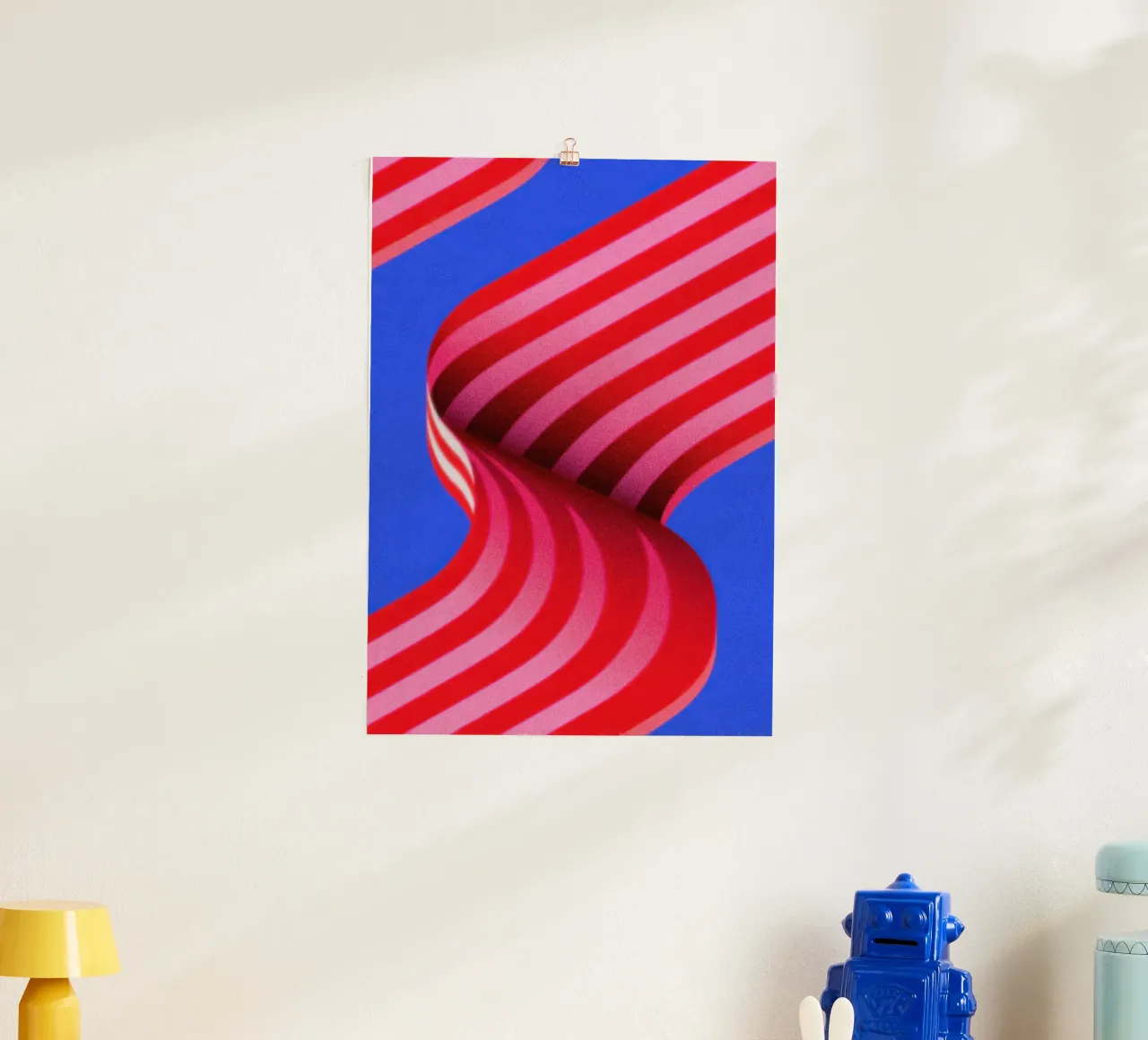 Illustrazione della dopamina con nastro a strisce rosse e rosa carta hahnemühle da Nikis Art Studio