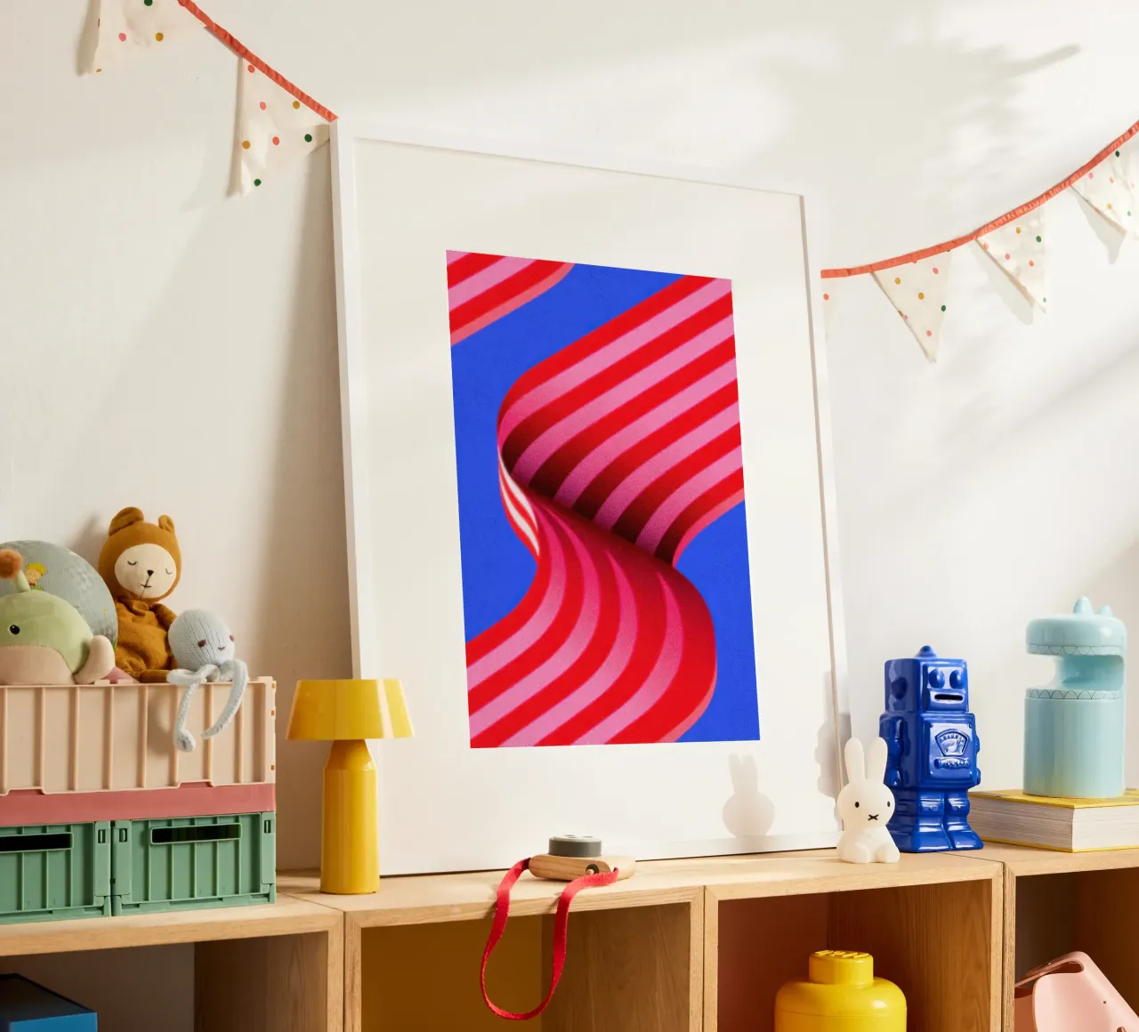 Illustrazione della dopamina con nastro a strisce rosse e rosa carta hahnemühle da Nikis Art Studio