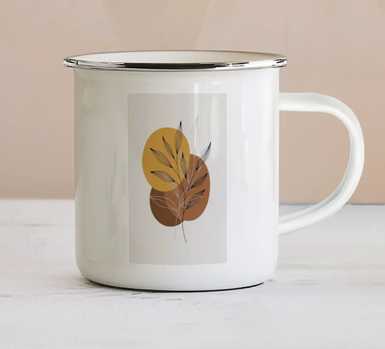 Abstracte Botanische Print, Minimalistische Muurkunst emaille mok van Artistic-shop