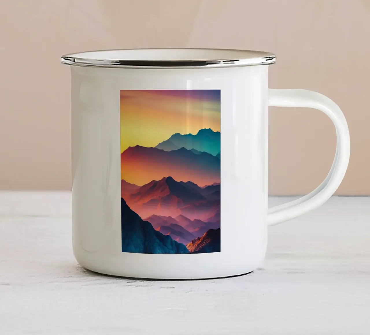 light mountain sunset tazza in smalto da scoten