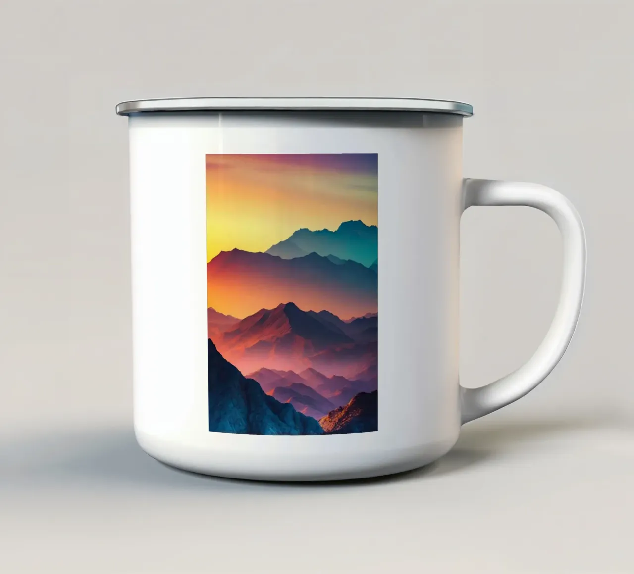 light mountain sunset tazza in smalto da scoten
