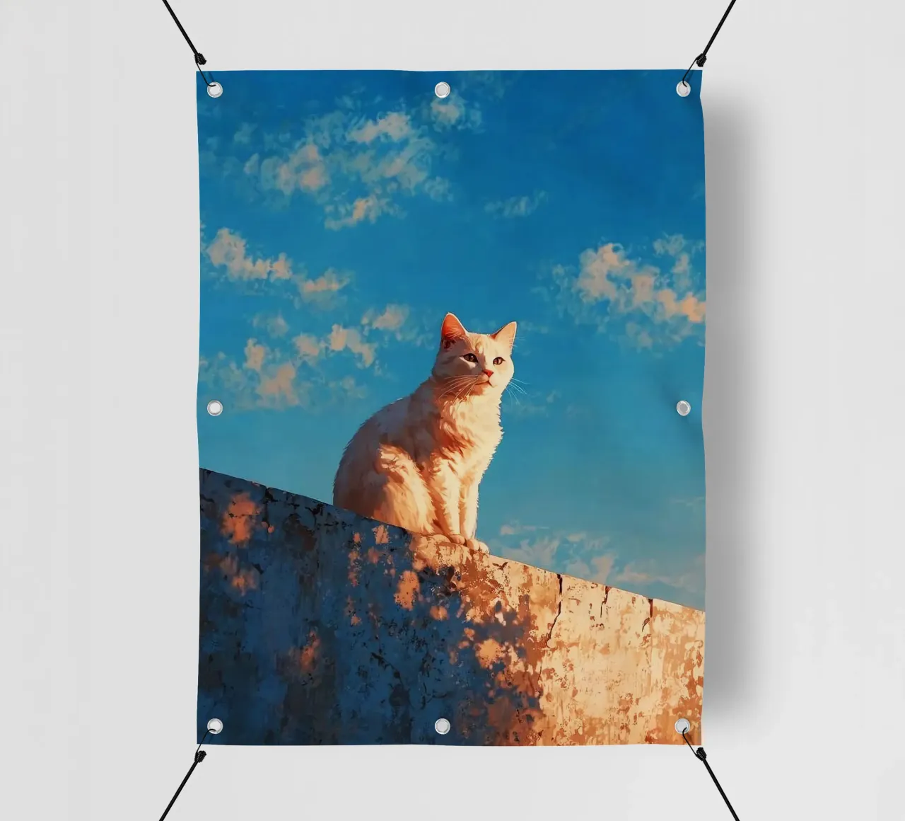 cat viewing the sunset telo in pvc da scoten