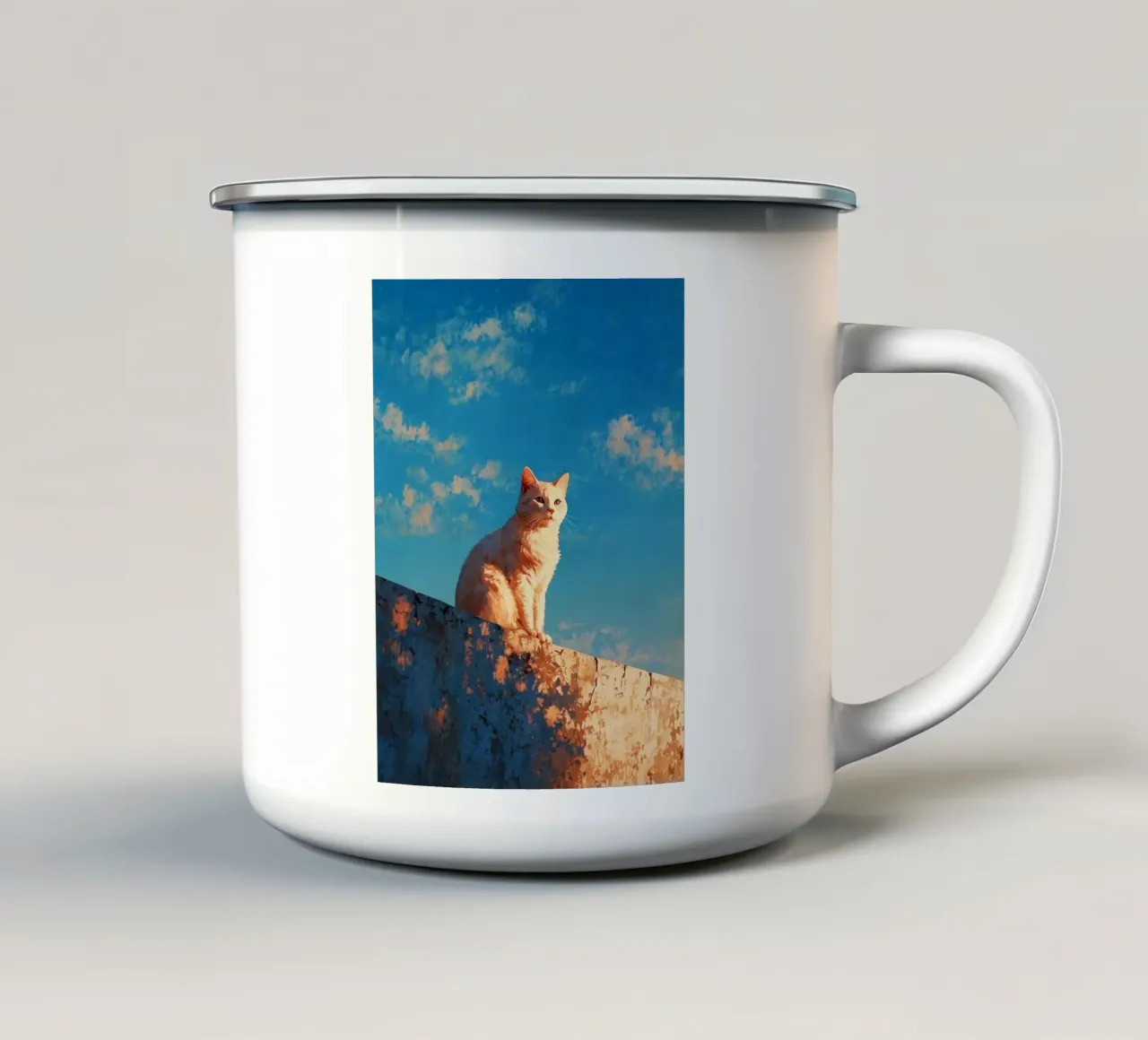 cat viewing the sunset emaille mok van scoten