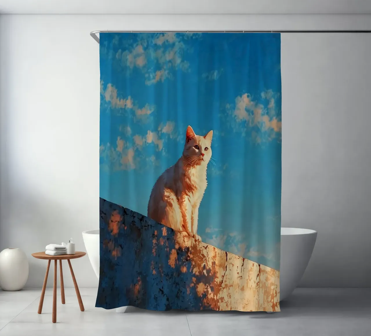 cat viewing the sunset tenda da doccia da scoten