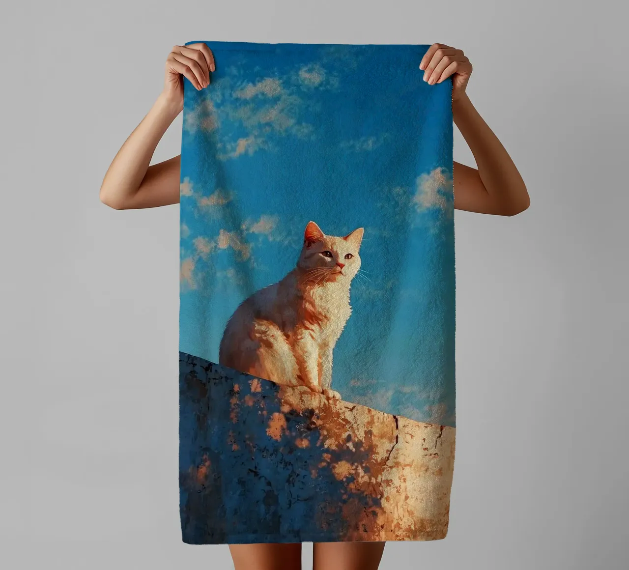 cat viewing the sunset asciugamano da bagno da scoten