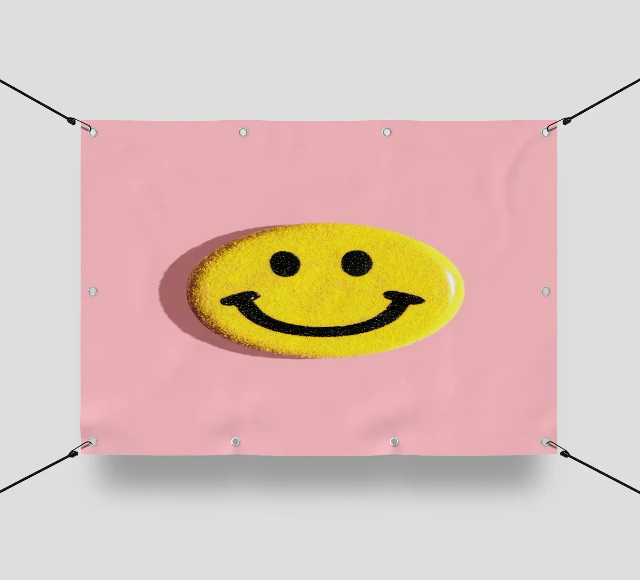 Smiley jaune Dopamine Button Flat Lay bâche pvc de Nikis Art Studio
