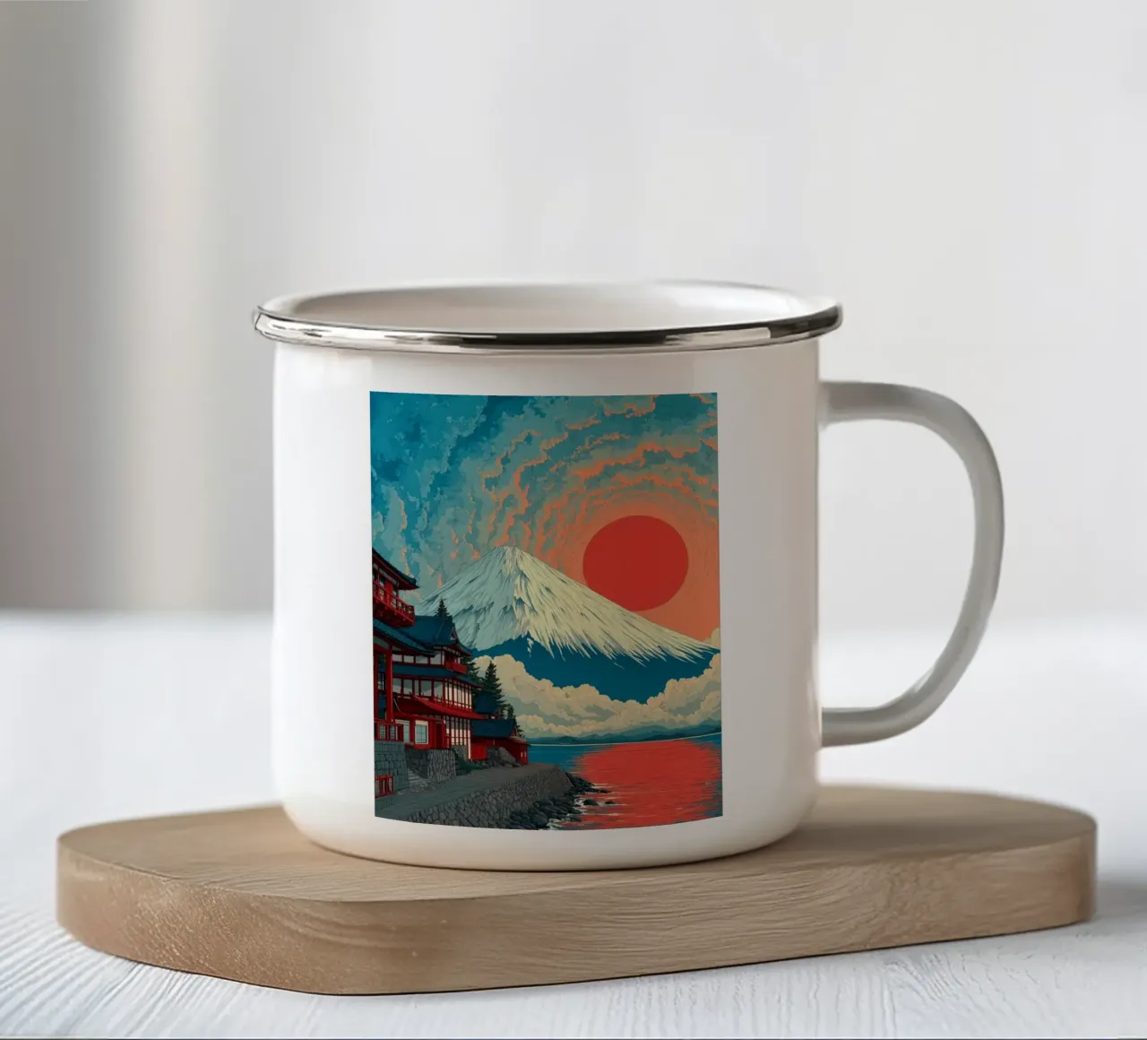 mountain and street in sunset tazza in smalto da scoten